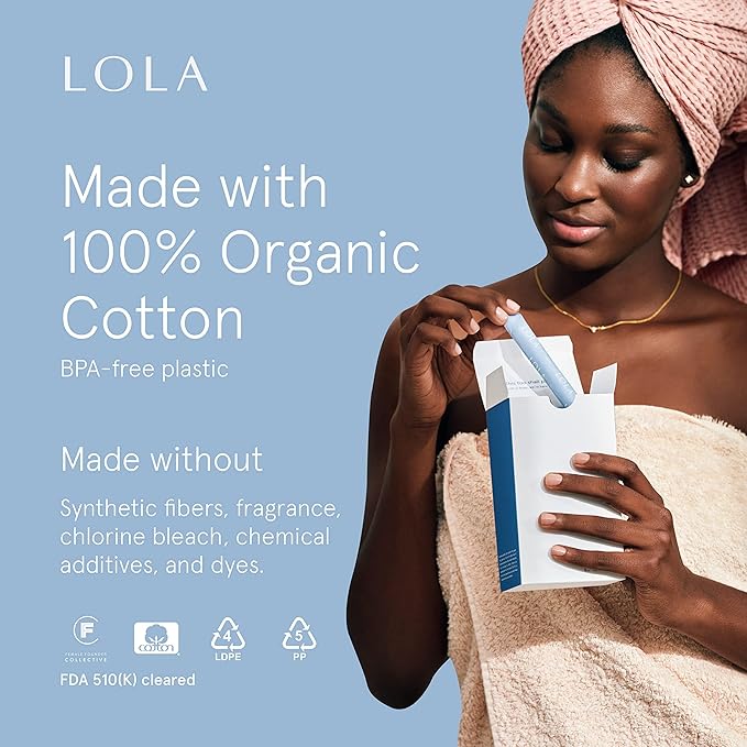 LOLA Regular Organic Tampons - 32 Count - Regular Non-Toxic Tampons, 100% Organic Cotton Tampon, Period Feminine Hygiene, Feminine Care Product Multipack, HSA FSA Approved