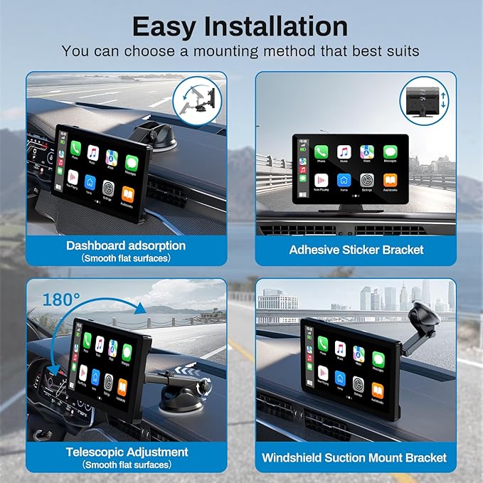 BOXGVO Wireless Carplay Screen for Car with 4K Dash Cam, 9" Portable Carplay & Android Auto, Car Touchscreen with 1080p Backup Camera, GPS/Voice Control/FM//Mirror Link/Bluetooth