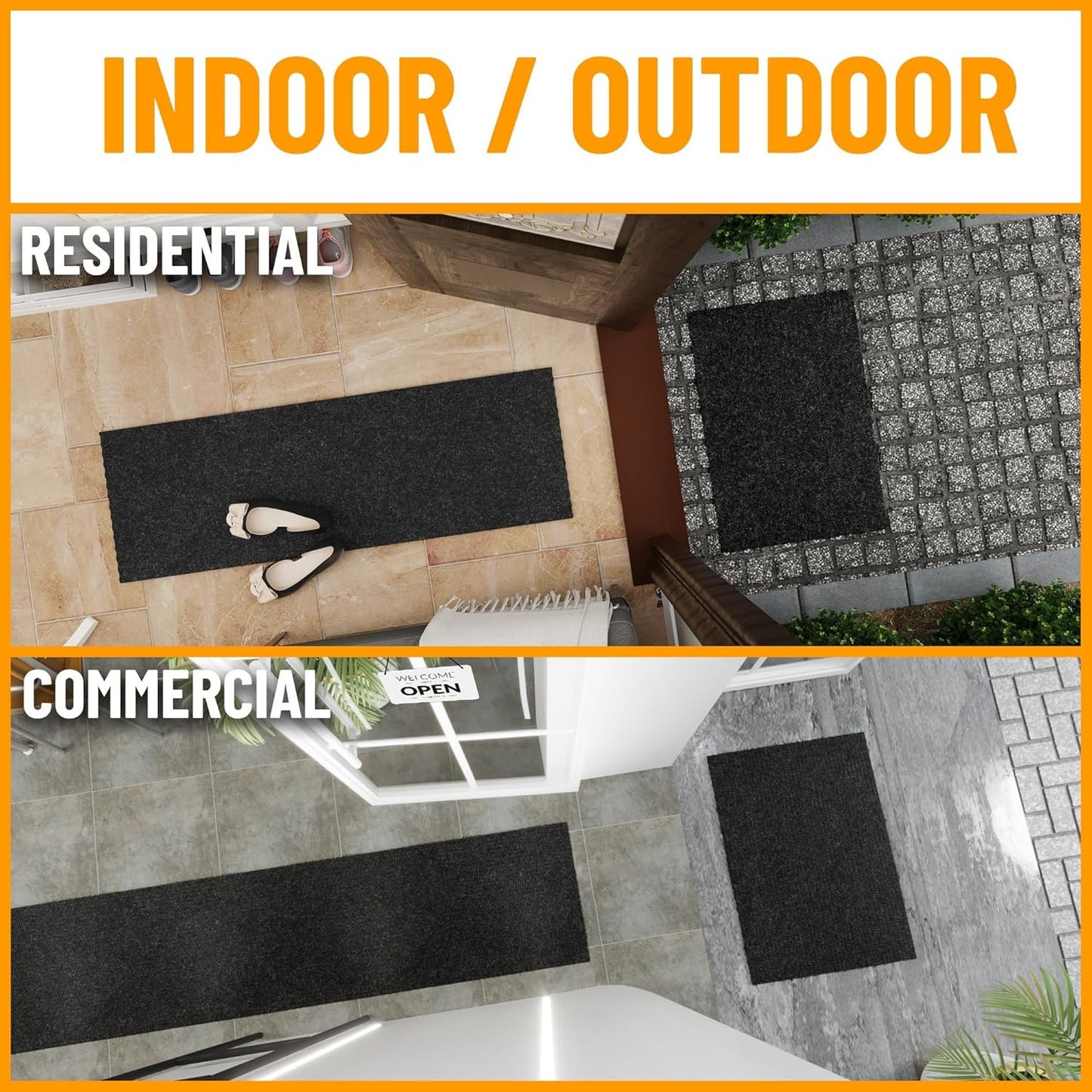 Ottomanson 2'7" x 35' Hallway Runner with Scraper Pile - Extra Durable Non-Slip Rug Mat for Indoor & Outdoor Use - Ideal for Kitchen, Entryway & Garage - High-Traffic Carpet, Black