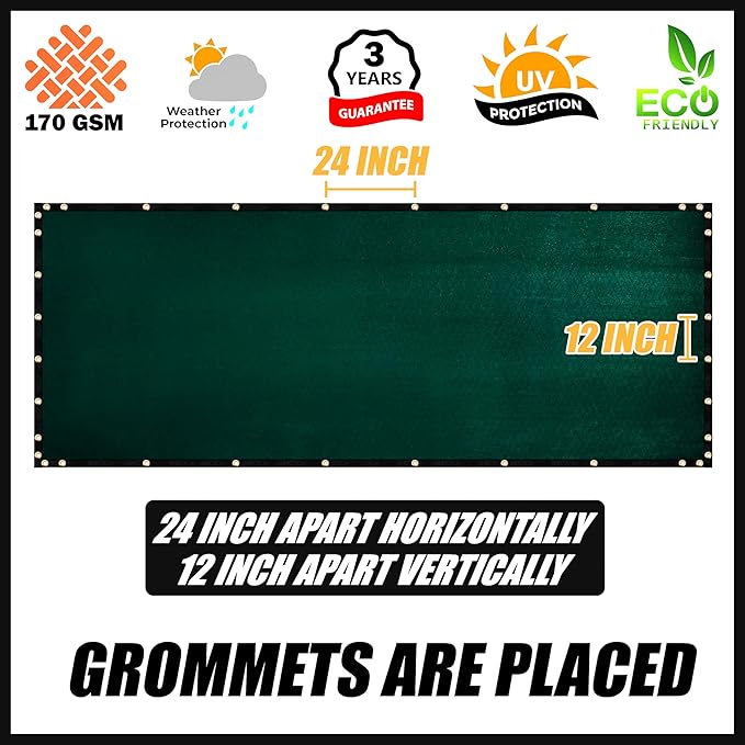 Royal Shade Custom Size 5' x 143' Green Fence Privacy Screen Windscreen Cover Netting Mesh Fabric Cloth - Cable Zip Ties Included (We Make Custom Size)