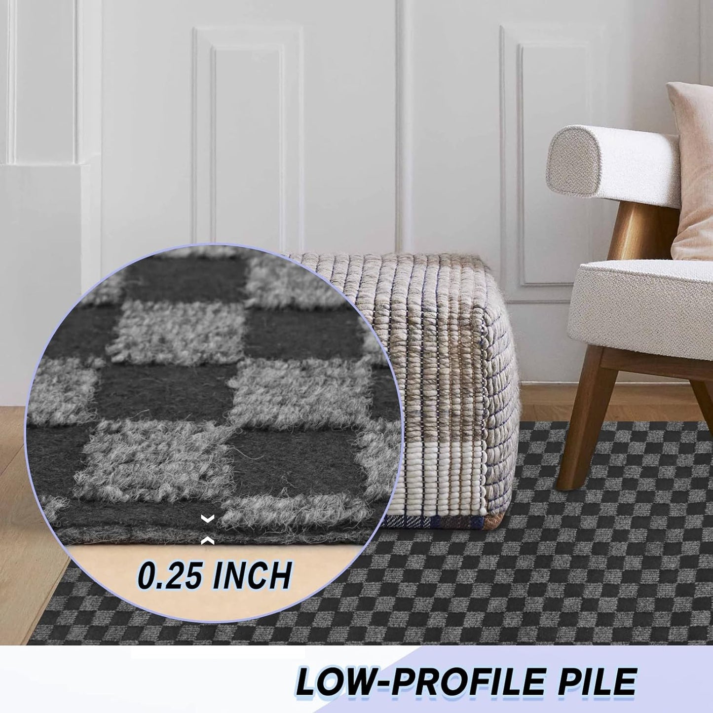 Custom Size Backed Non-Slip Area Rugs Runner, Easy Clean, Waterproof Runner Rugs for Hallway Entryway, Kitchen, Laundry, 3FT x 23FT, Gray Checkered