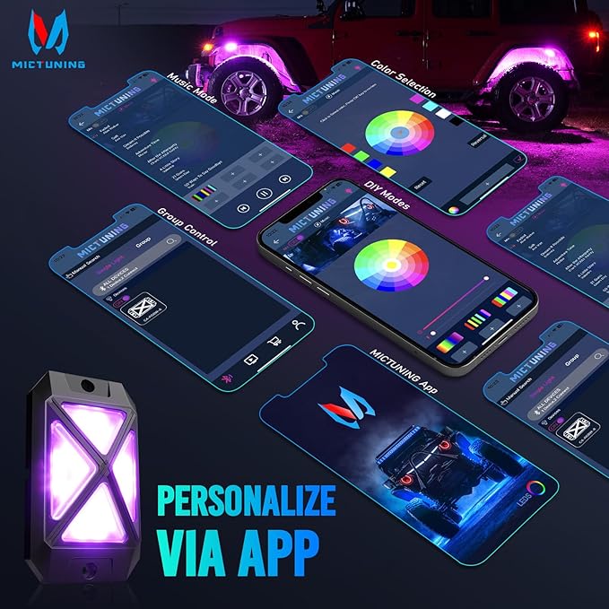 MICTUNING C4+ RGBW Rock Lights, 16 Pods 360° Ultra Bright Pure Color Underglow Neon Lights, Bluetooth APP Control & Music Mode, IP68 Waterproof, for Trucks Cars ATV UTV Golf Cart (2 Year Warranty)