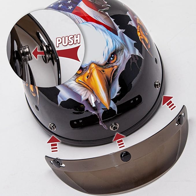 Cartman Cruiser Scooter Motorcycle Half Face Helmet, Patriotic Eagle USA Graphics, DOT Approved for Bike Scooter ATV UTV Chopper, X-Large