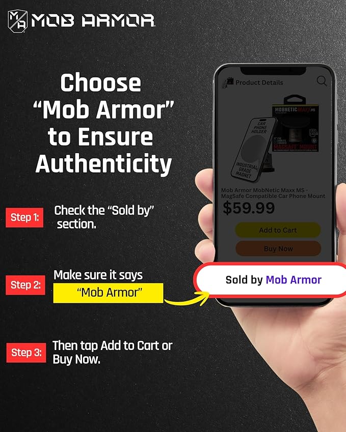 Mob Armor MobNetic Maxx MS - MagSafe Compatible Car Phone Mount w/ 90º Tilt, 360º Rotation & Durable Aluminum Build, Magnetic Holder for iPhone & Android Devices, USA Assembled - Multi-Colored