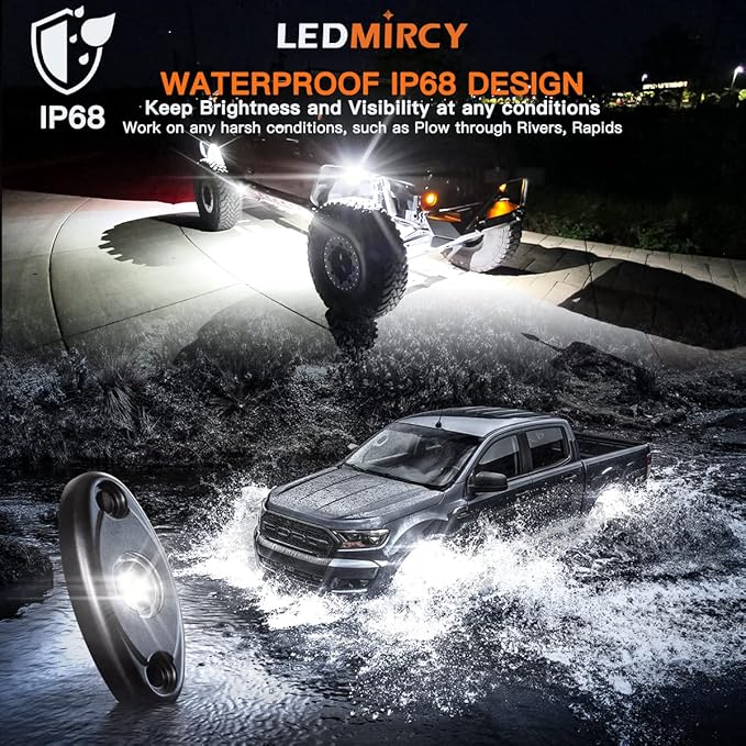 LEDMIRCY R1 Pure White Rock Lights 40PCS High Power Underbody LED Rock Lights White for Off Road Truck ATV UTV SUV RZR Trail Rig Light Auto Car Boat Waterproof Shockproof Underglow Light