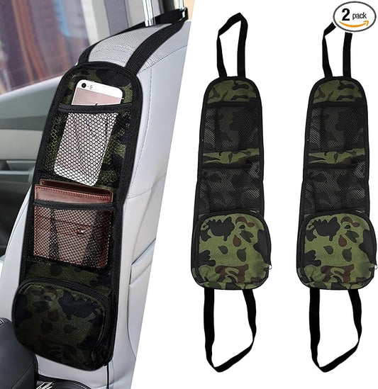 2PCS Car Seat Side Organizer, Seat Side Storage Pocket, Multifunctional Mesh Net Pocket, Car Multi-Pockets Backseat Organizer Side Hanging Bag for Storage Coins, Cell Phones (Green, 2PCS)