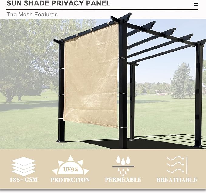 Sun Shade Privacy Panel with Grommets on 4 Sides for Patio, Awning, Window Cover, Pergola or Gazebo (Banha Beige, 10' x 10')