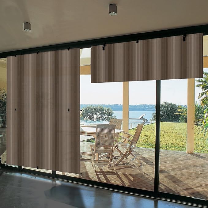Bynbbur 5'W x 10.5'H Outdoor Patio Shades Foldable Roller Blinds, 220 GSM Sun Shade Roll Up Porch Screens Exterior Shade Cloth for Deck Pergola Backyard, Brown
