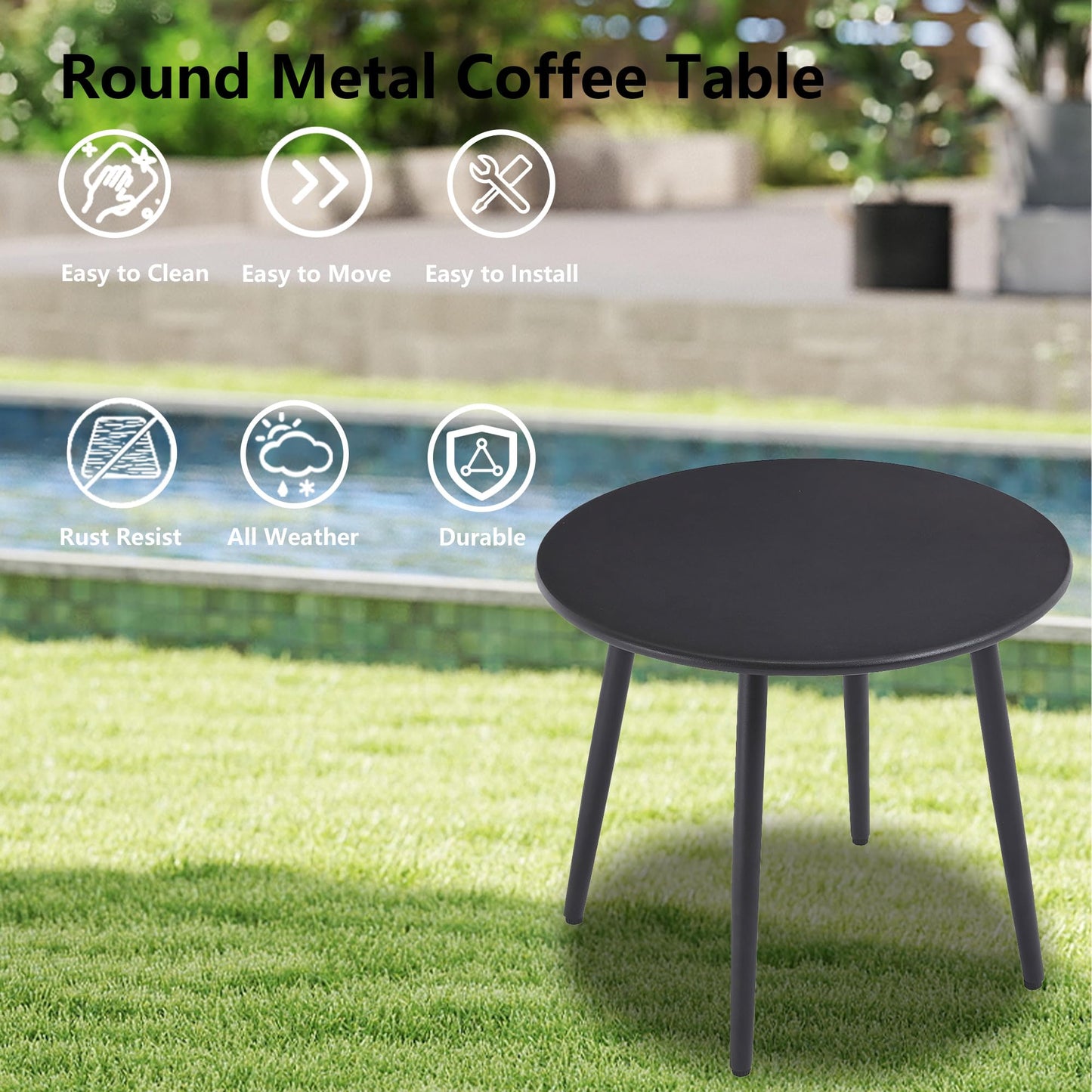 DAYARUS 3 Piece Patio Furniture Set with Pullout Footrest, Adjustable Backrest Patio Conversation Set, Metal Patio Chairs with Coffee Table, Outdoor Furniture Lounge Recliner for Lawn/Balcony, Grey