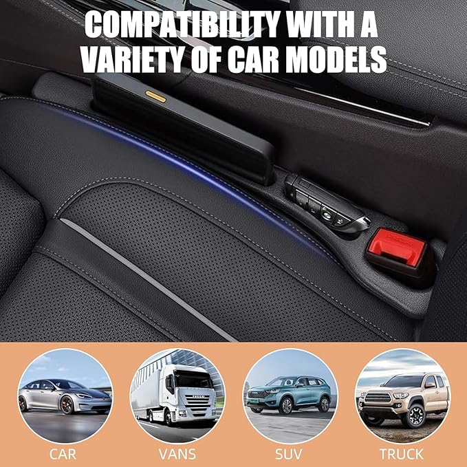 Car Seat Gap Filler Set of 2, Premium Interior Car Accessories, Multifunctional Car Storage Solution with Non-Slip Design, Fits Most Vehicles (Black)