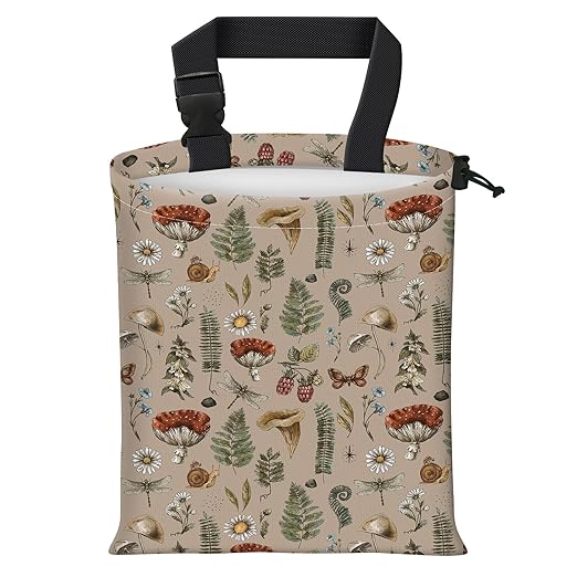 Car Trash Bag Large Hanging Can for Back of Seat, Cute Waterproof Car Garbage Bag for Vehicle, Travelling, Outdoor Cute Boho Beige Mushroom