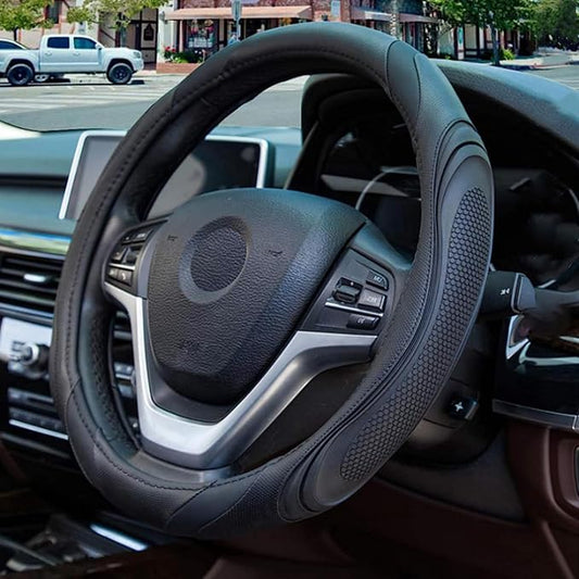 Car Steering Wheel Cover, 15 Inch Leather Breathable Anti-Slip Soft Steering Wheel Protector for Men and Women, Universal Car Accessories for SUV, Truck, RV (Black)