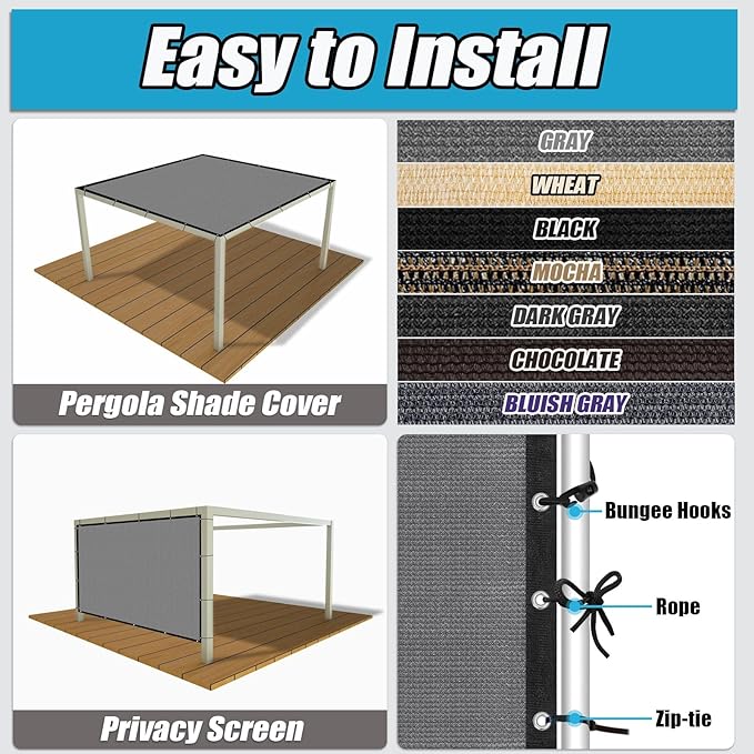Amagenix 90% Sun Shade Cloth with Grommets, 3' x 8' Pergola Replacement Shade Cover Canopy Privacy Screen for Outdoor Patio Garden, Gray (We Customized)