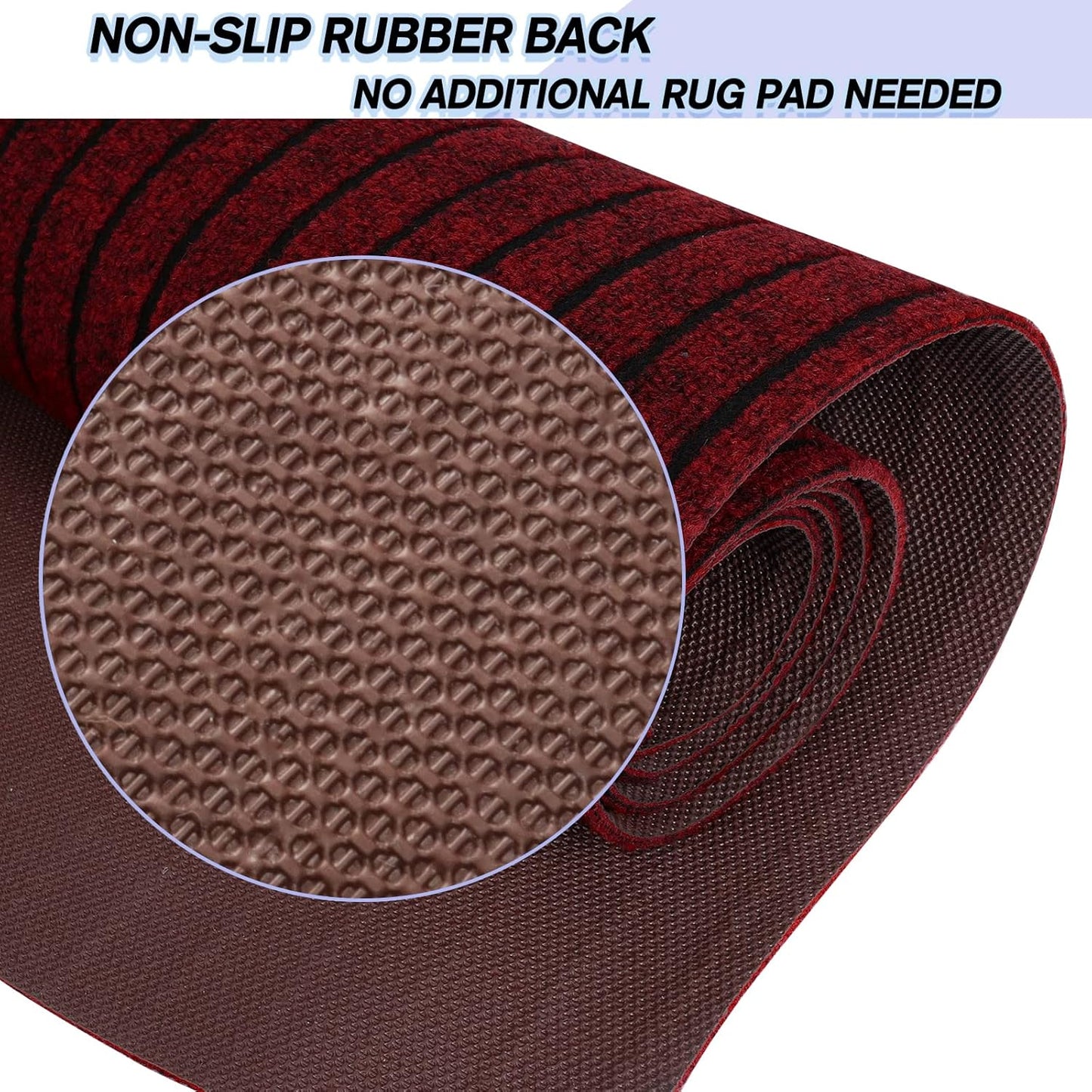 Custom Size Backed Non-Slip Area Rugs Runner, Easy Clean, Waterproof Runner Rugs for Hallway Entryway, Kitchen, Laundry, 3FT x 81FT, Red Stripe