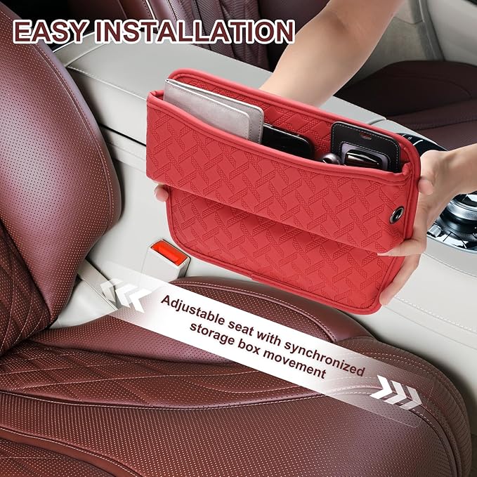 HARFINGTON 2pcs Car Seat Gap Filler Organizer 11.5 x 8 x 2.1 Inch Leather Universal Car Organizer Storage Box Between Seat and Console for Phone Sunglasses Keys, Black