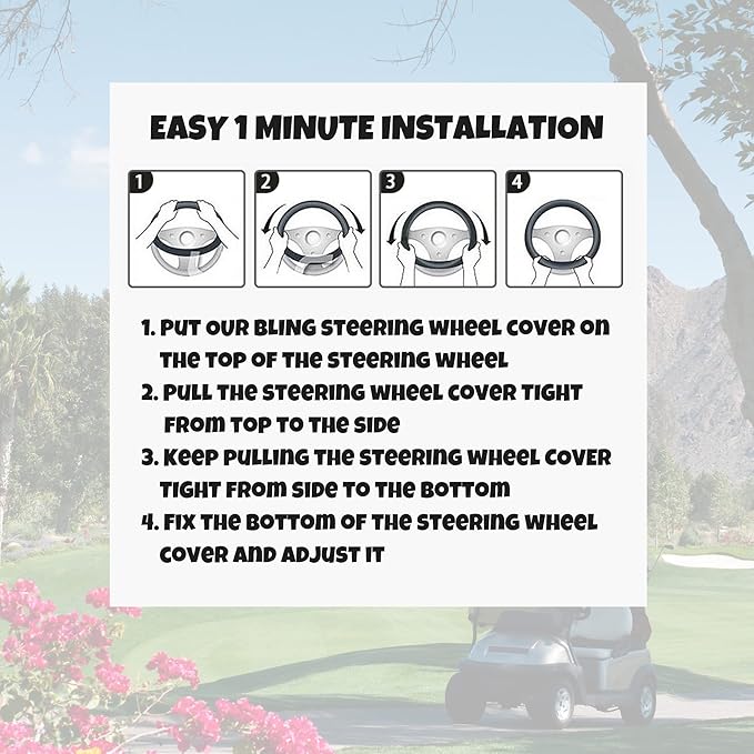 Universal Colorful Bling Crystal Diamond Rhinestones Golf Cart Steering Wheel Cover fits Club Car, Yahama, EZGO, Anti Slip Cover Easy to Install, Great Gifts for Golfer Women Womens (Blue Diamond)