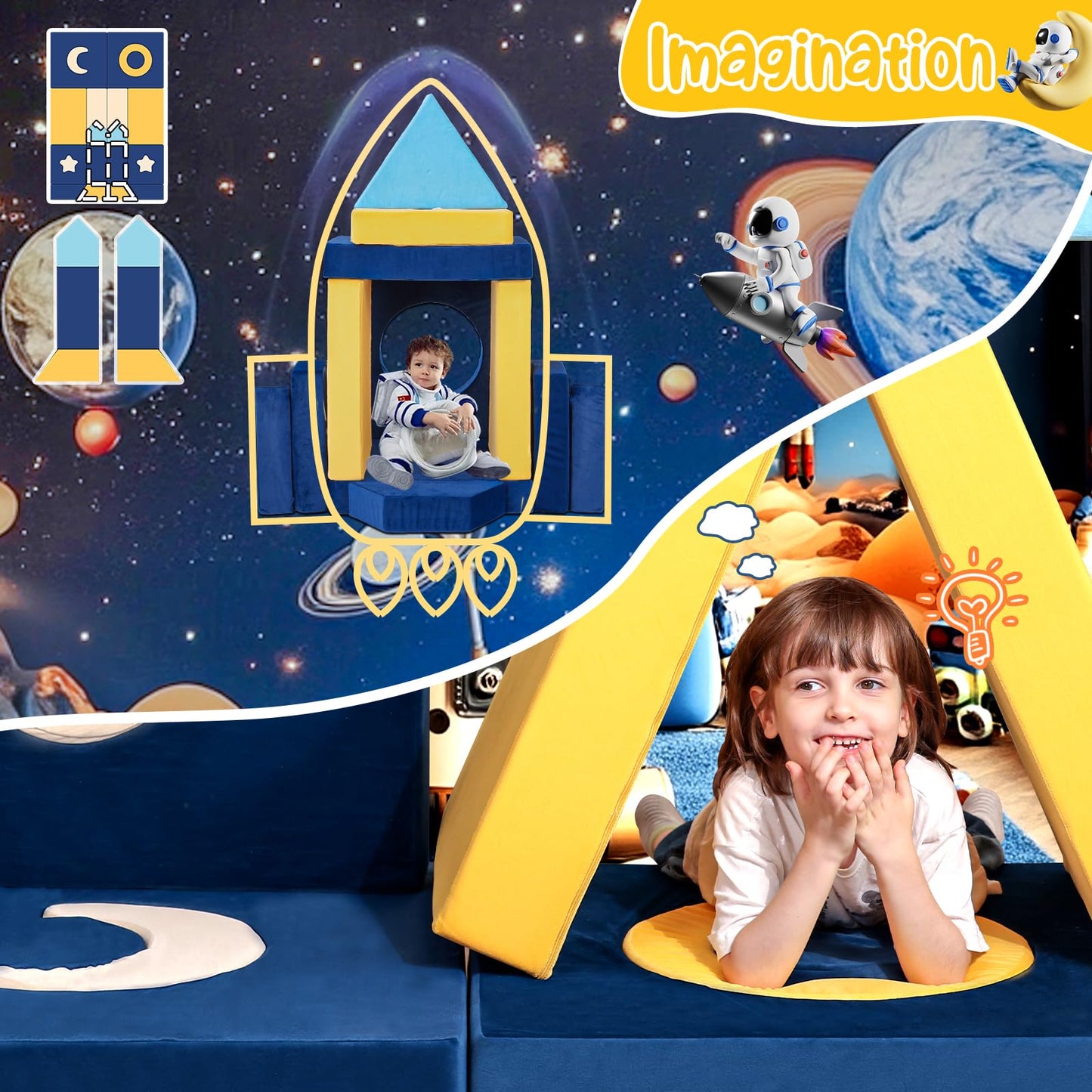 Erament 21PCS Modular Kids Play Couch - Universe Theme Toddler Couch Building Fort, Multifunctional Kids Sofa for Toddler to Teenagers, Playroom, Bedroom