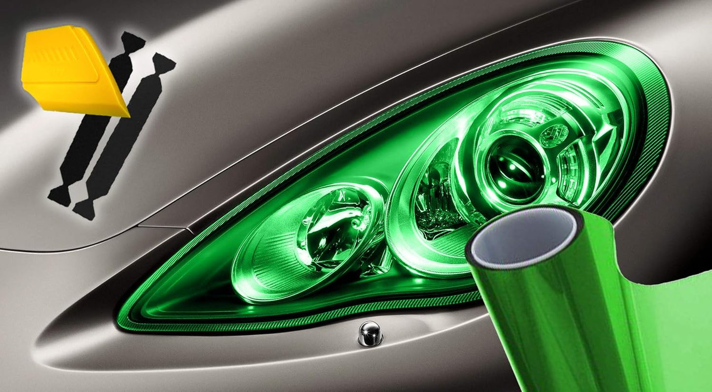 VViViD Air-Tint Extra-Wide Headlight Taillight Vinyl Tint Wrap 16 Inch x 48 Inch Roll Including Yellow Detailer Squeegee & 2X Black Felt Edge Decals (Green)