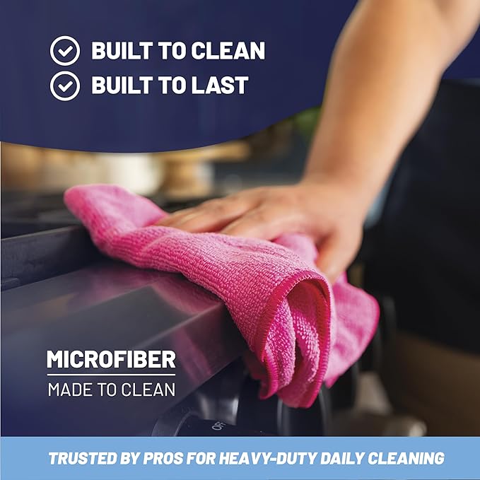 MW Pro Microfiber Cleaning Cloth | Blue Green Red Yellow | 12 Pack | 16” x 16” | All Purpose Microfiber Towels - Clean, Dust, Polish, Scrub, Absorbent
