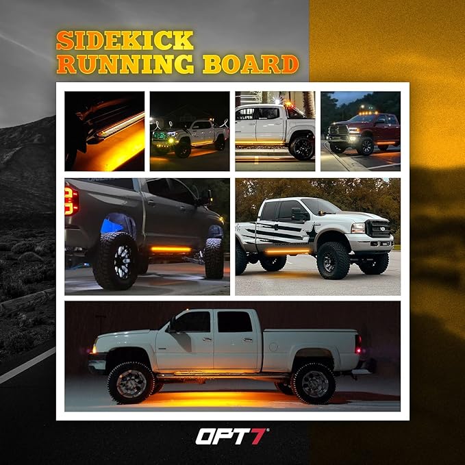 OPT7 Sidekick 60" Running Board Lights 2PCS LED Strips w/Amber Turn Signal Side Marker, DRL, White Courtesy Light for Regular Super Cab Trucks Pickup SUV Trailer - Truck Decorations