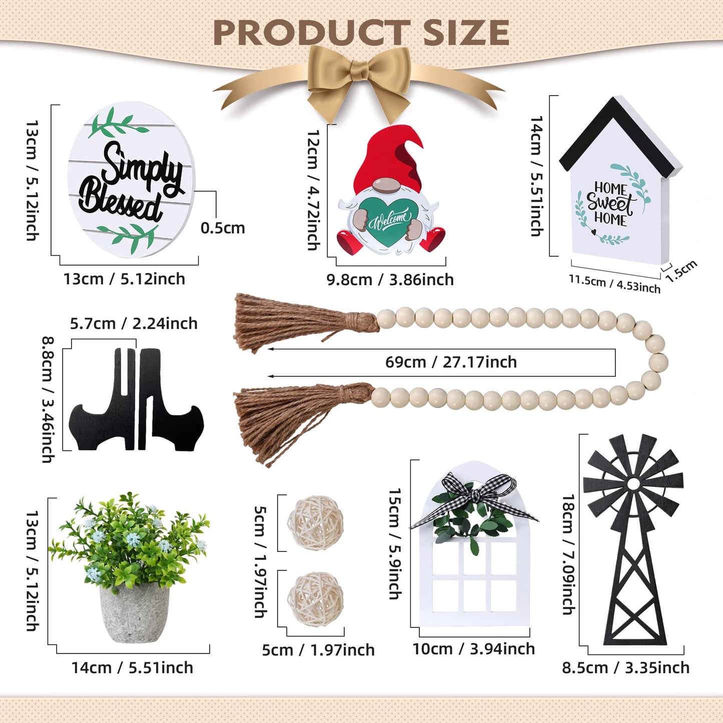 Eufrozy 11pcs Farmhouse Tiered Tray Decor Set, Rustic Tier Tray Decorations with Black and White Buffalo Plaid Gnome Ornaments Wooden Home Sweet Home Sign for Kitchen Table Decor Summer Housewarming