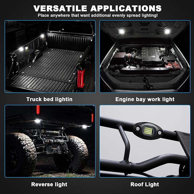 Pure White Rock Lights-24Chip High Power 6000k Pure White, 15FT Cable Each Light, Aluminum Case, Waterproof IP68 Underglow Lights for Trucks Jeep UTV ATV(8 PCS)