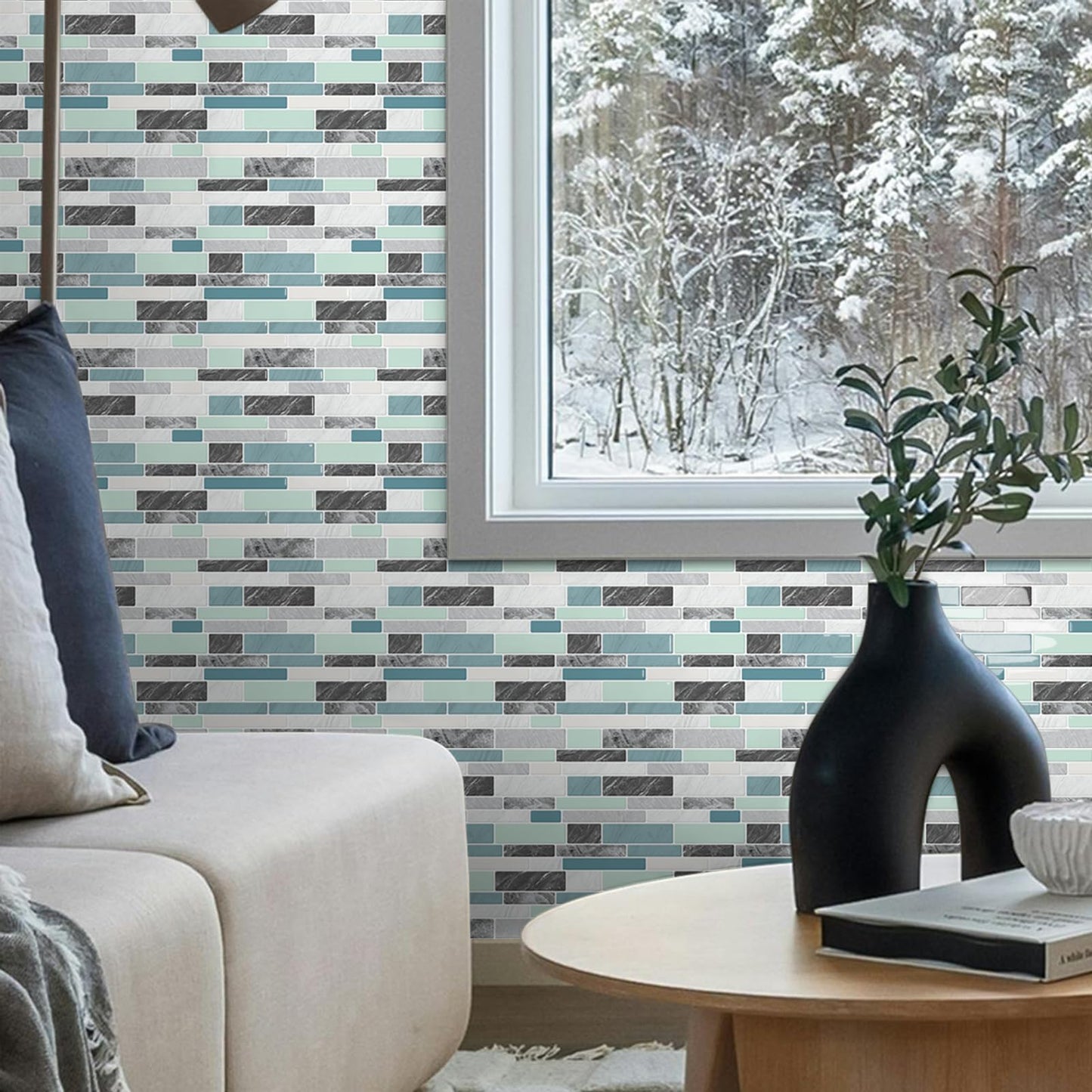 MOONFUN 10 Sheet Peel and Stick Backsplash Tiles, 12 X 12 Inch Blue Green Self Adhesive Tile Sticker for Backsplash Kitchen,Bathroom