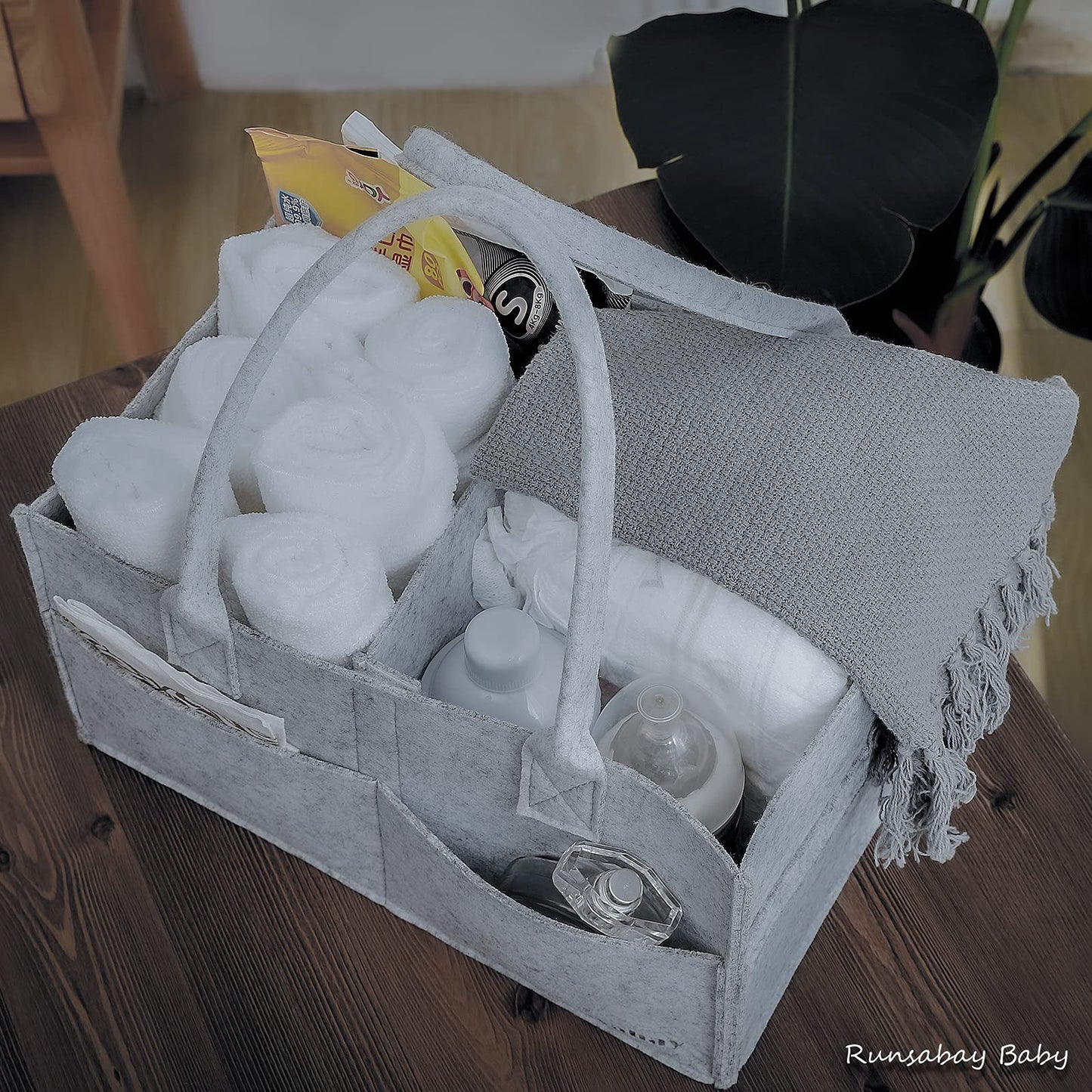 Runsabay Baby Diaper Caddy Organizer, Portable Baby Essentials Storage Basket Bin for Changing Table,Car Shower Basket for Newborn Boy and Girl, Best Shower Gift for New Mom