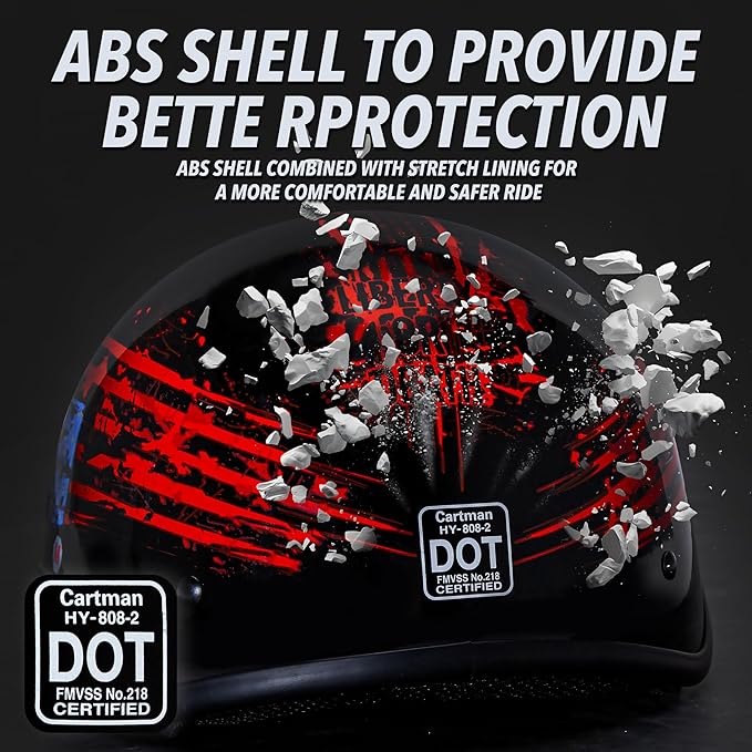 Cartman Cruiser Scooter Motorcycle Half Face Helmet, American Flag Skull USA Graphics, DOT Approved for Bike Scooter ATV UTV Chopper Small