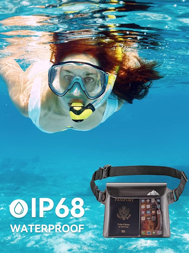 HEETA 2/3/4 Pack Waterproof Pouch with Waist Strap, Screen Touchable Dry Bag with Adjustable Belt for Phone Valuables for Kayaking, Swimming, Snorkeling, Boating, Fishing, Surfing & Beach
