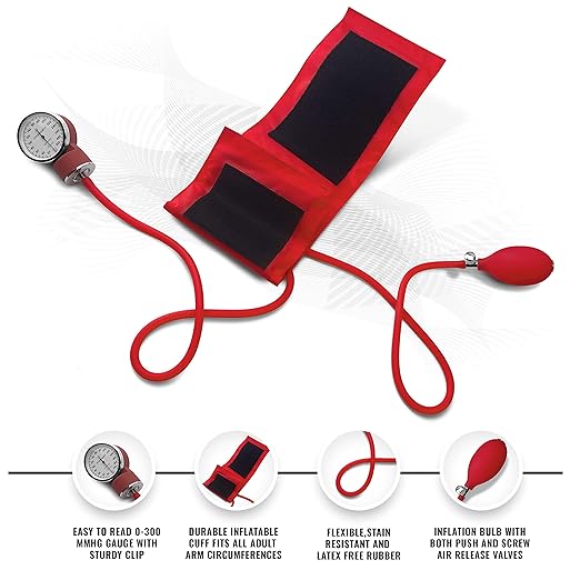 ASA Techmed Nurse Starter Kit - Stethoscope, Blood Pressure Monitor, Tuning Forks, and More - 18 Pieces Total (Red)