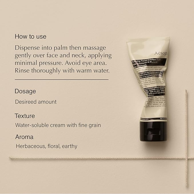 Aesop Purifying Facial Exfoliant Paste | Refresh, Cleanse, Soften Skin | Cream Based Cleanser Enhanced With Fine Quartz, Rosemary Leaf, Lactic Acid | 2.6oz / 75mL