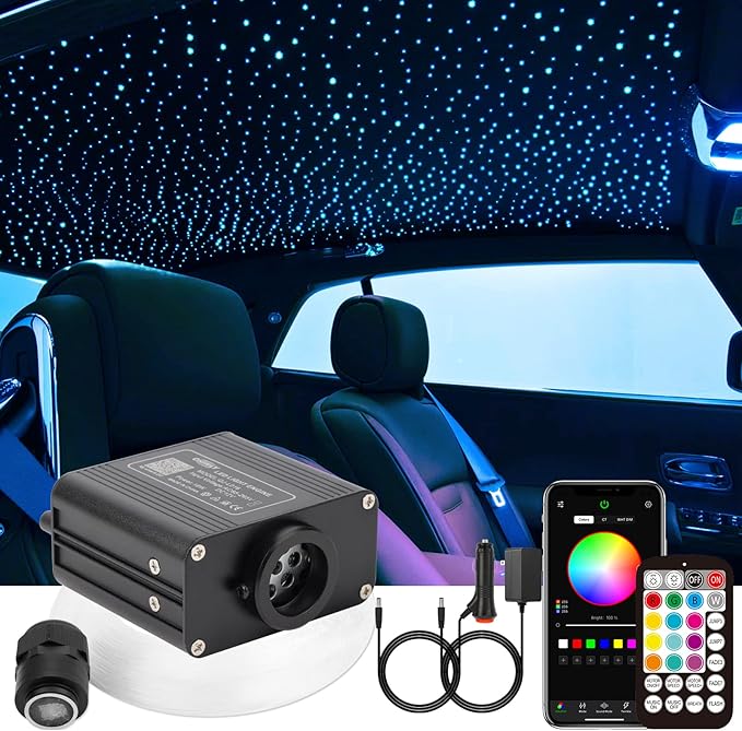 CHINLY Twinkle 550pcs 9.8ft 0.03in Fiber Optic Lights Star Headliner Kit, Music Mode Bluetooth APP Control Remote, RGBW Star Roof Lights for Home Theater/Pool Ceiling