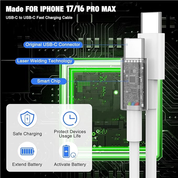 45W iPhone 17 16 Pro Max Charger Fast Charging,3Pack USB C Fast Charger Block with Long 10/10/6FT C to C Cable for Apple 17 Pro Max/16 Pro/15/iPad 13th,PD Quick Adapter 3.2 for iPhone 17-Green
