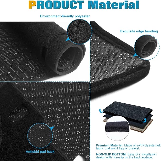 x xotic tech Center Console Dashboard Mat Pre-Cut Non-Slip Sunshield Sun Glare Protector Dash Carpet Pad Black Cover Compatible with Ford Edge 2015 2016 2017 2018 2019 2020 2021 2022 2023 2024 2025