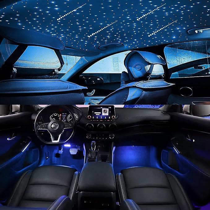 AKEPO 3in1 Fiber Optic Lights Kit APP Control Headliner Starlight, Shooting Star+Music Activated Under Dash Interior LED Light and 6W RGBW Fiber Optic Star Light, 550pcs 0.03in 13.1ft Fiber Strands