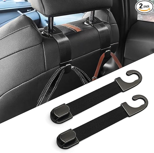 2PCS Car Seat Headrest Hook, Purse Hook for Car, Strong and Durable Backseat Hanger, Universal Auto Interior Accessories Seat Hanging Holders Fit for Hanging Purse Bag Grocery (Black)