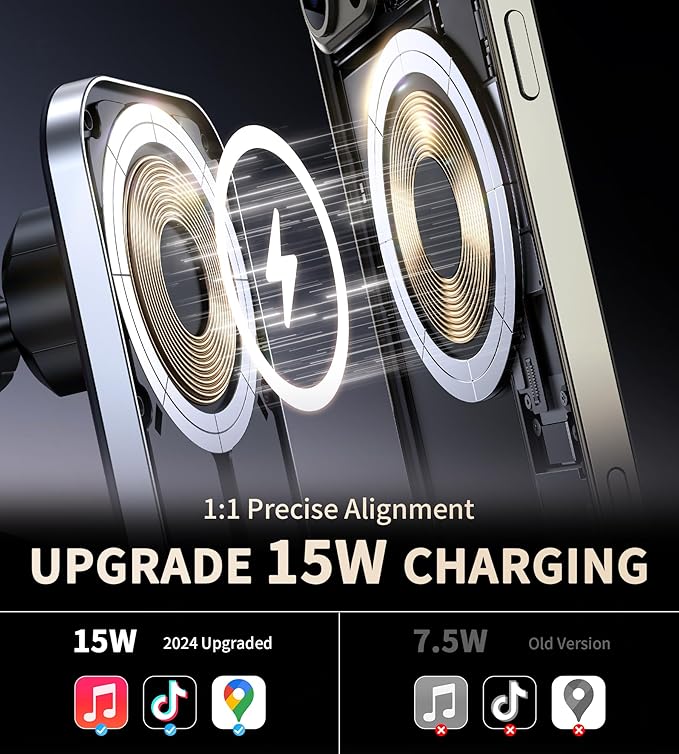 for MagSafe Car Mount Charger, 360° Rotation Magnetic Wireless Charger for Car Vent/Dashboard, Supports Fast Charging, Compatible with iPhone 17/16/15/14/13/12 Series, 𝗡𝗢 𝗔𝗱𝗮𝗽𝘁𝗲𝗿