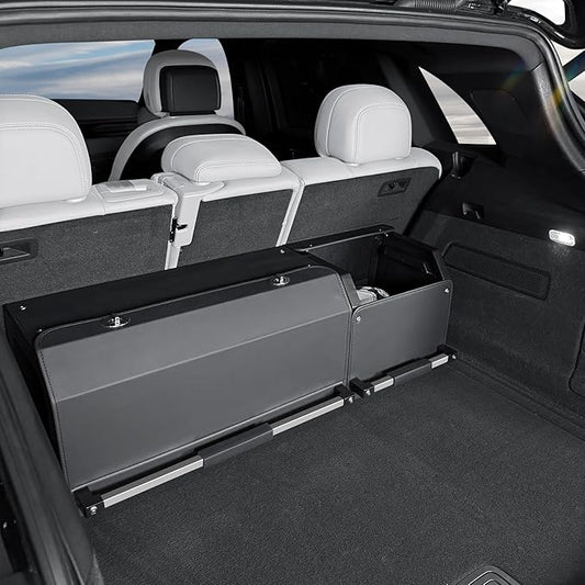 Car Trunk Organizer, Collapsible Leather Car Trunk Storage Organizer with Lid and Sturdy Handle Car Organizer and Storage for SUV, Truck, Sedan (Black, 36.2 x 11.4 x 12.2in)