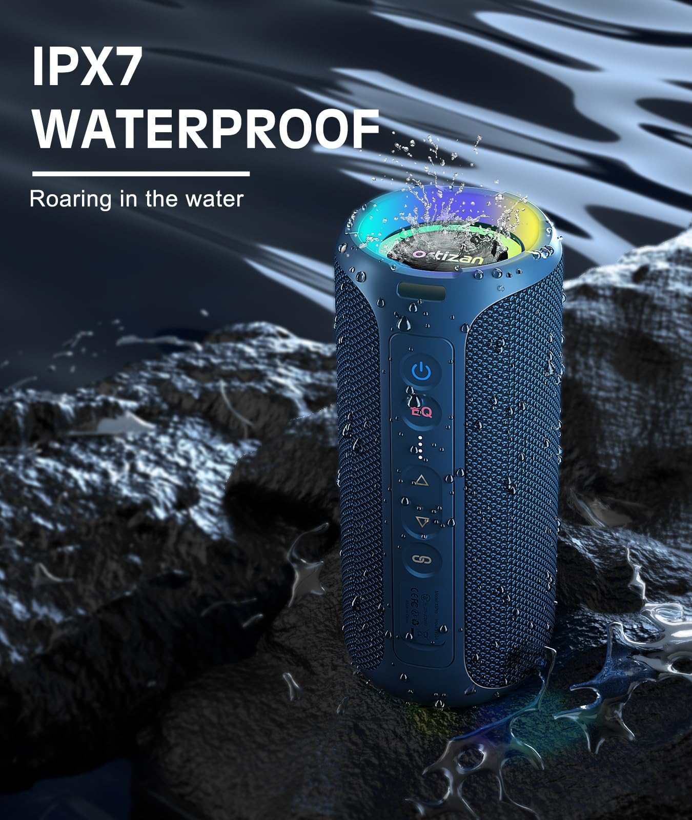 Ortizan Bluetooth Speaker, Portable with Big Audio, Wireless Stereo, 40W Deep Bass, RGB Light, BT5.3, Waterproof Shower Speakers for Outdoor/Beach/Home, Electronic Gift, Blue
