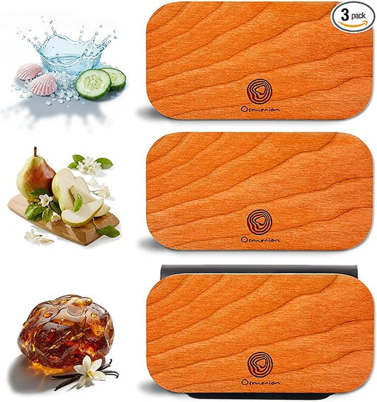 Car Air Freshener - Wood Air Freshener for Visor Clip - Long Lasting Car Odor Eliminator - Vehicle Scent Diffuser - Variety Scent Refill (Amber - Marine - English Pear, CLIP INCLUDED)