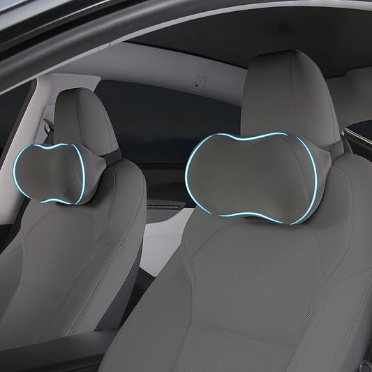 Car Headrest Pillow for Neck Support Memory Foam Car Neck Pillow Universal Fit Head Rest Travel Pillow Car Pillow for Pain Relief While Driving Grey 2pc