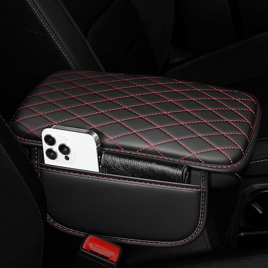 Center Console Cover for Cars Fit for Jeep Wrangler Leather Armrest Covers with 2 Storage Bags(Black&Red)