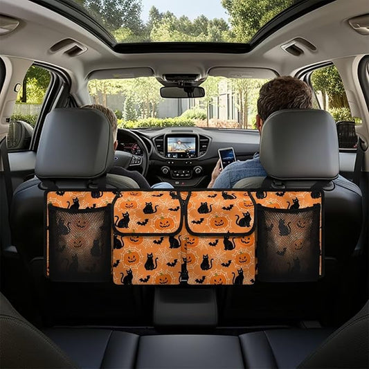 Car Trunk Organizer, Hanging Capacity Storage Bag Halloween Cats and Pumpkin Prints Car Back Seat Storage Bag Auto Interior Accessories for SUVs MPV Sedans Trucks Jeeps