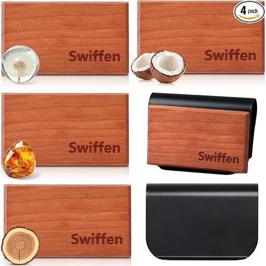 4 Pcs 4 Scents Car Wood Air Freshener Set Wood Fragrance Automotive Odor Eliminator for Visor Clip Vehicle Scent Diffuser with Coconut Open Air Amber Tectona Grandis Refill, Clip Included