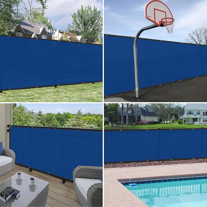 Windscreen4less Privacy Fence Screen Heavy Duty Windscreen Fencing Mesh Fabric Shade Net Cover with Brass Grommtes for Outdoor Wall Garden Yard Pool Deck, 8'x130' Blue