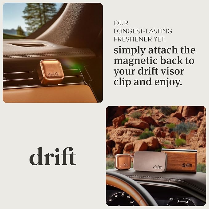 Drift Metal Vent Clip Starter Kit - Car Air Freshener - Scent Diffuser for Car - Metal Odor Eliminator - Teak