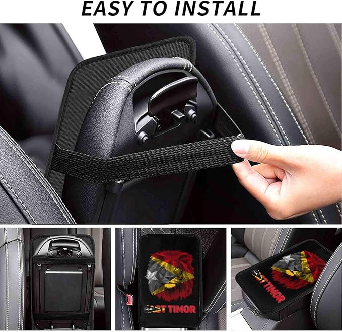 Vintage East Timor Timorese Flag Lion Head Auto Center Console Armrest Cover Car Handrail Box Cushion Pad Mat Universal Fit Most Vehicle Sedan Truck SUV Soft Comfort Decor Accessories