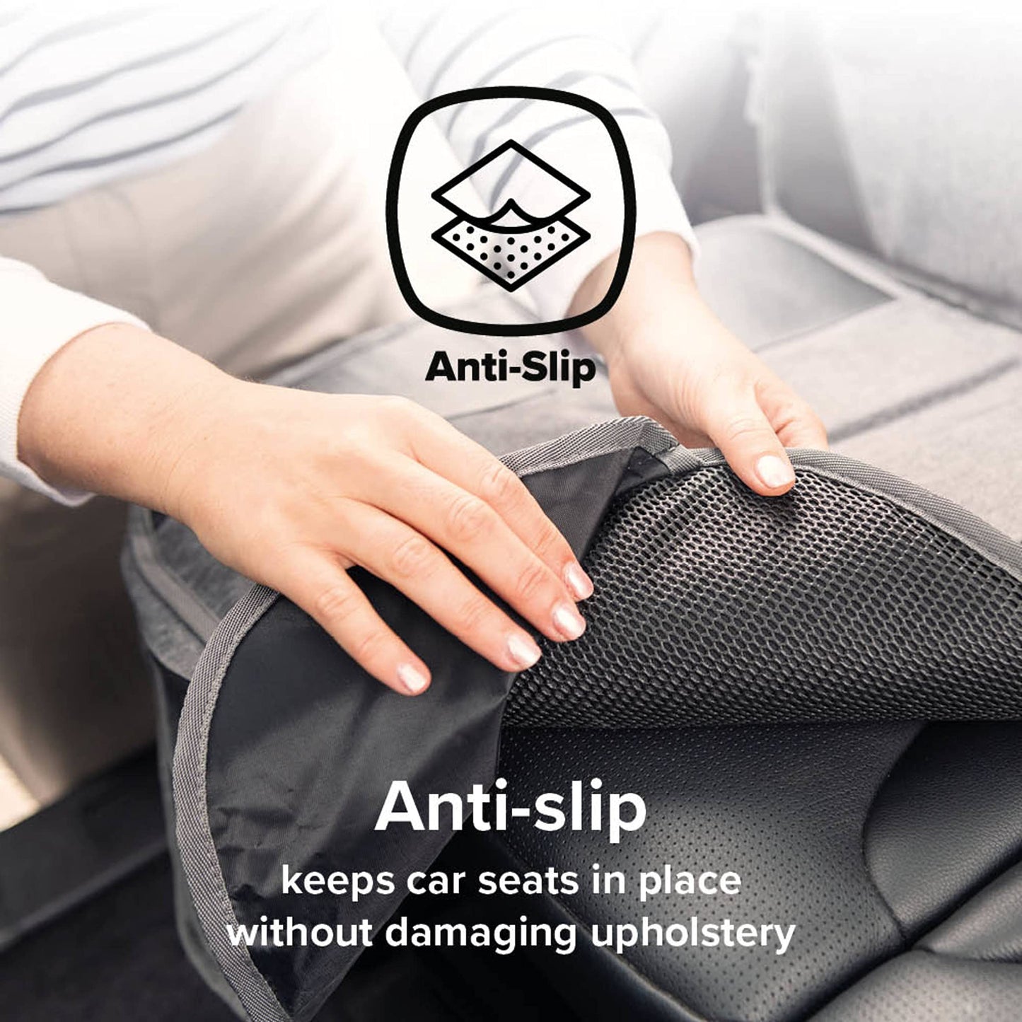 Diono Super Mat Car Seat Protector For Infant Car Seat, Booster Seat and Pets, Crash Tested, Thick Padding, Non Slip Backing, Durable, Water Resistant Protection, 3 Handy Mesh Storage Pockets, Gray