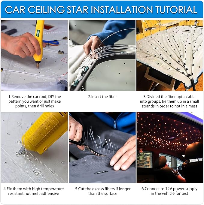 ATOKEE 16W Starlight Headliner Kit 400pcs 0.03in 6.5ft, 16W Sound Activated Fiber Optic Star Lights for Car Roof with Bluetooth App / 28-Key RF Remote
